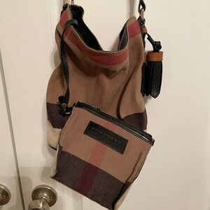 Authentic Burberry Canvas Mega Check Ashby Tassel Crossbody Bag